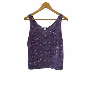 Diane Von Furstenberg Silk Blend Tank Top Purple Print Sleeveless Blouse Womens